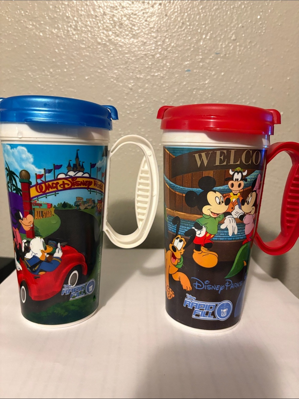 Disney Parks Mickey & Friends Travel Tumblers - Red & Blue Lids